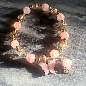 Bundle ANY(4) bracelets for $20 + FREE SHIP Pretty Pink Butterfly Bead Bracelet